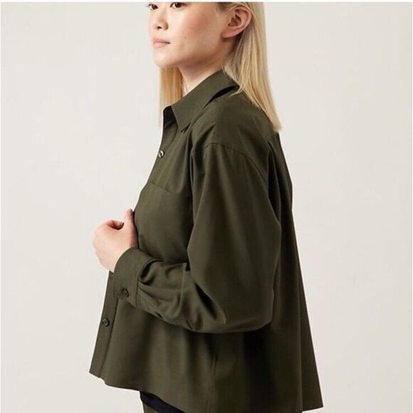 ATHLETA Cropped Stretch Tech Top‎ Long Sleeve Button Up Women 1X Olive - Picture 7 of 16